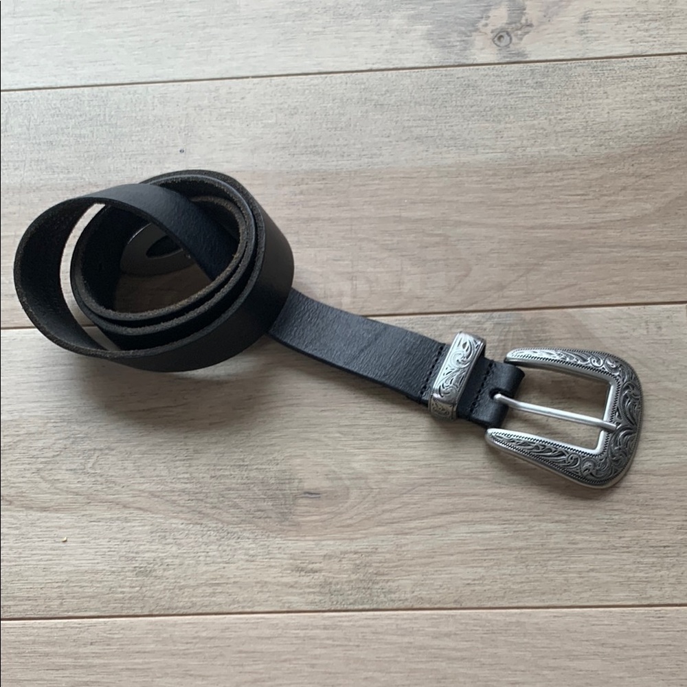 Urban Outfitters Women’s Black Leather Belt with Silver Buckle
